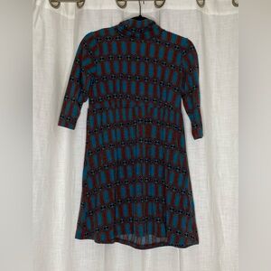 Geometric Patterned Blue, Brown and Black Dress
